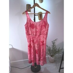 Adrianna Papell silk midi empire waist dress summer colors pink tropical 14 plus